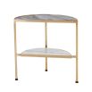 Elegant two-tiered grey and white marble side table with brass frame 