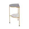 Elegant two-tiered grey and white marble side table with brass frame 