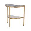 Elegant two-tiered grey and white marble side table with brass frame 