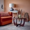 lovely structured coffee table with sloping legs and dark stain