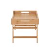 A classically designed tray table with foldable legs in a natural finish