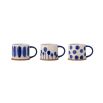 Set of three quirky blue design mugs 