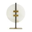 White alabaster circle held by bronze and brass frame