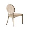 Elegant dining chair with greige upholstery and dark brass frame