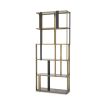 Elegant and glamorous shelving unit finished in brushed brass with geometric design