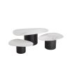 White marble style coffee table tops and black steel base