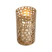 Chic candle holder with hole pattern and brushed brass finish