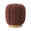 Striking rouge pouffe with boucle textured finish and glamorous brass plinth base