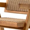 Woven backrest and wooden frame dining chair for indoor and outdoor use