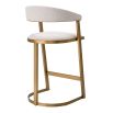 Brass sculptural counter stool with natural fabric