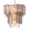 Smoked grey glass panel chandelier with brass details