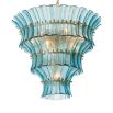 Elegant blue glass chandelier with curved panels