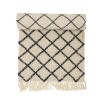 Sumptuous black and cream rug with fringe detail