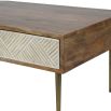 stunning natural wood coffee table with a drawer for extra storage and decorative detailing