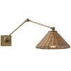 Antique brass wall light with woven wicker shade 
