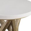 White limestone side table with geometric wooden legs