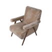 furry textured armchair on oak wood base