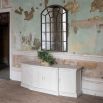 Classic design white wood sideboard with four cupboards and protruding middle two