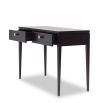 Brown wooden console table with two drawers and tapered edge legs