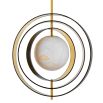 Pearl-like alabaster shade surrounded by four metal rings with bronze highlight finish