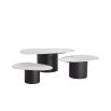 White marble style coffee table tops and black steel base