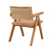 Woven backrest and wooden frame dining chair for indoor and outdoor use