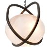 Lantern style bronze ceiling light with alabaster dish shade