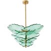 Green glass floral style chandelier with brass ceiling fixture