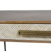 stunning natural wood coffee table with a drawer for extra storage and decorative detailing