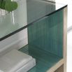 Sublime console table with stone material and teal blue accent