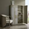 Wooden cabinet with heavy beige oak veneer panels