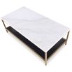 White marble rectangular coffee table with lower wooden shelf