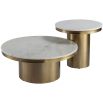 Round brass coffee table with white marble top