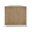 Light brown wooden desk with white ribbed edge