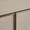 White oak cabinet with accent lines and metal sled base