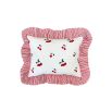 kids quilt and cushion set with cherry design and ruffled striped edges