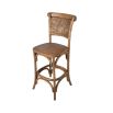 wood and rattan barchair with arching shapes in base