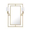 Elegant wall mirror with brass frame and two lampshades