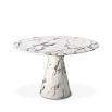 Captivating faux marble dining table with round top and elegant plinth base