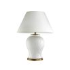 Leaf motif table lamp in white with brass accents