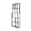 Elegant and glamorous shelving unit finished in brushed brass with geometric design