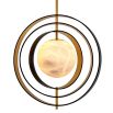 Pearl-like alabaster shade surrounded by four metal rings with bronze highlight finish