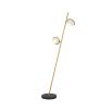 Elegant and unique floor lamp with orb shades and brass stem mounted on black marble base