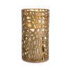 Chic candle holder with hole pattern and brushed brass finish