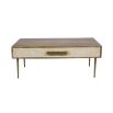 stunning natural wood coffee table with a drawer for extra storage and decorative detailing