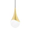 Elegant pendant light with brass conical detail and orb shade