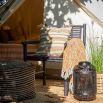 Jute and cotton striped outdoor cushion with fringe detail