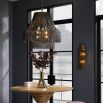 Grey beechwood chandelier with layered hand-carved circular beads 