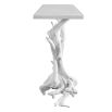 White console table with driftwood base resembling a tree and marble top