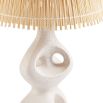 Modern curved cream ceramic lamp with rattan shade